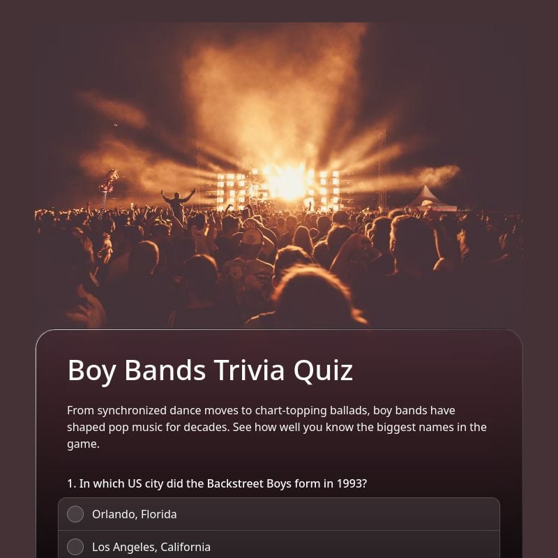 Boy Bands Trivia Quiz template preview - FormHug