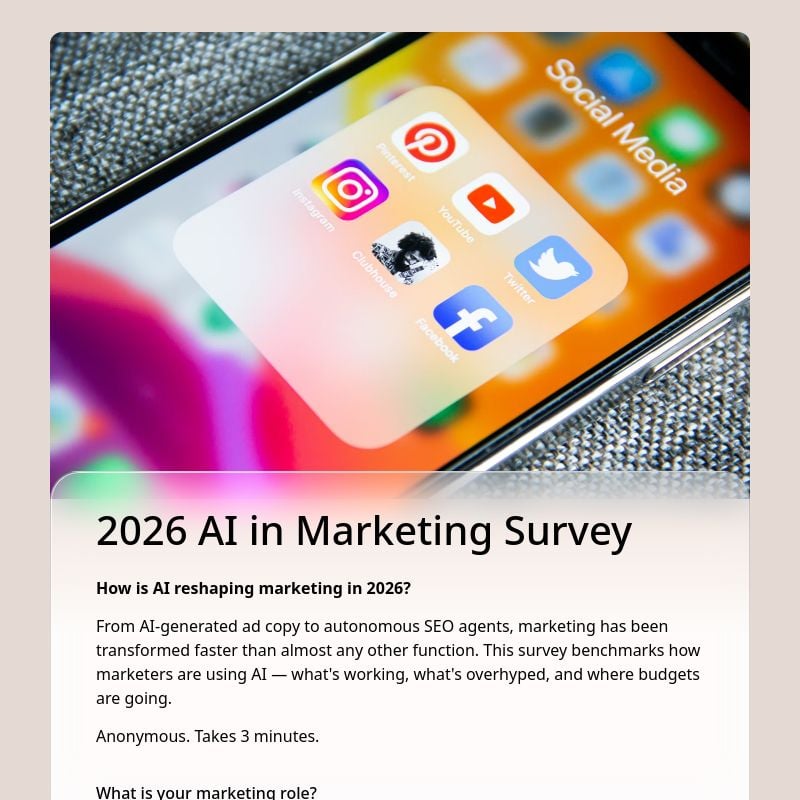 2026 AI in Marketing Survey template preview - FormHug