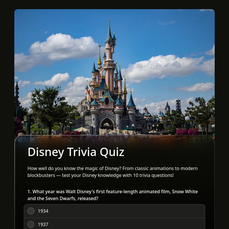 Disney Trivia Quiz template preview - FormHug