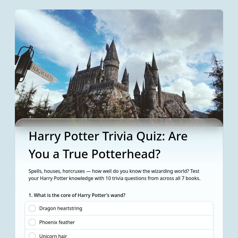Harry Potter Trivia Quiz: Are You a True Potterhead? template preview - FormHug