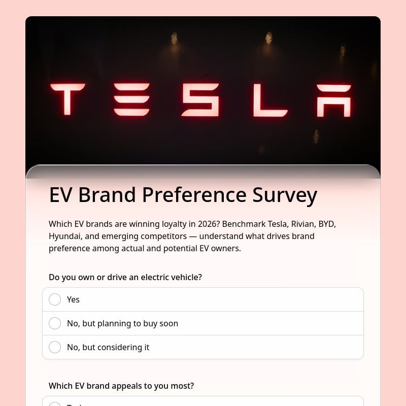 EV Brand Preference Survey template preview - FormHug